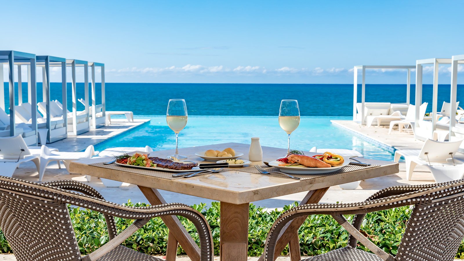 Oceanfront restaurant table