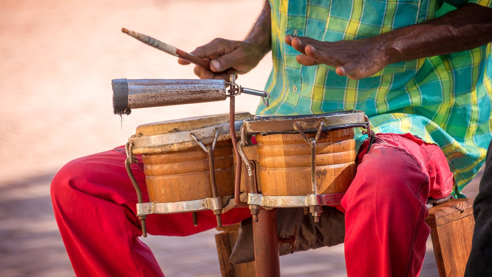 Street musician playing drums