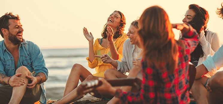 friends laughing on holiday