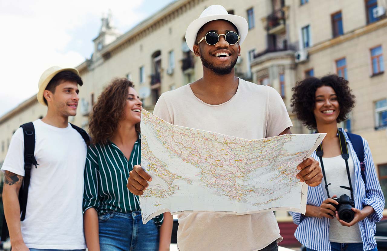 Young travelers exploring city